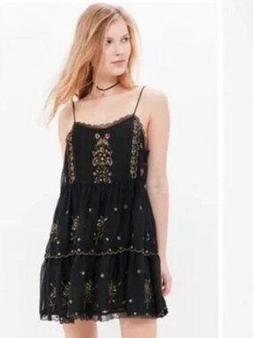 Urban Outfitters Black & Gold Sequin Tiered Dress